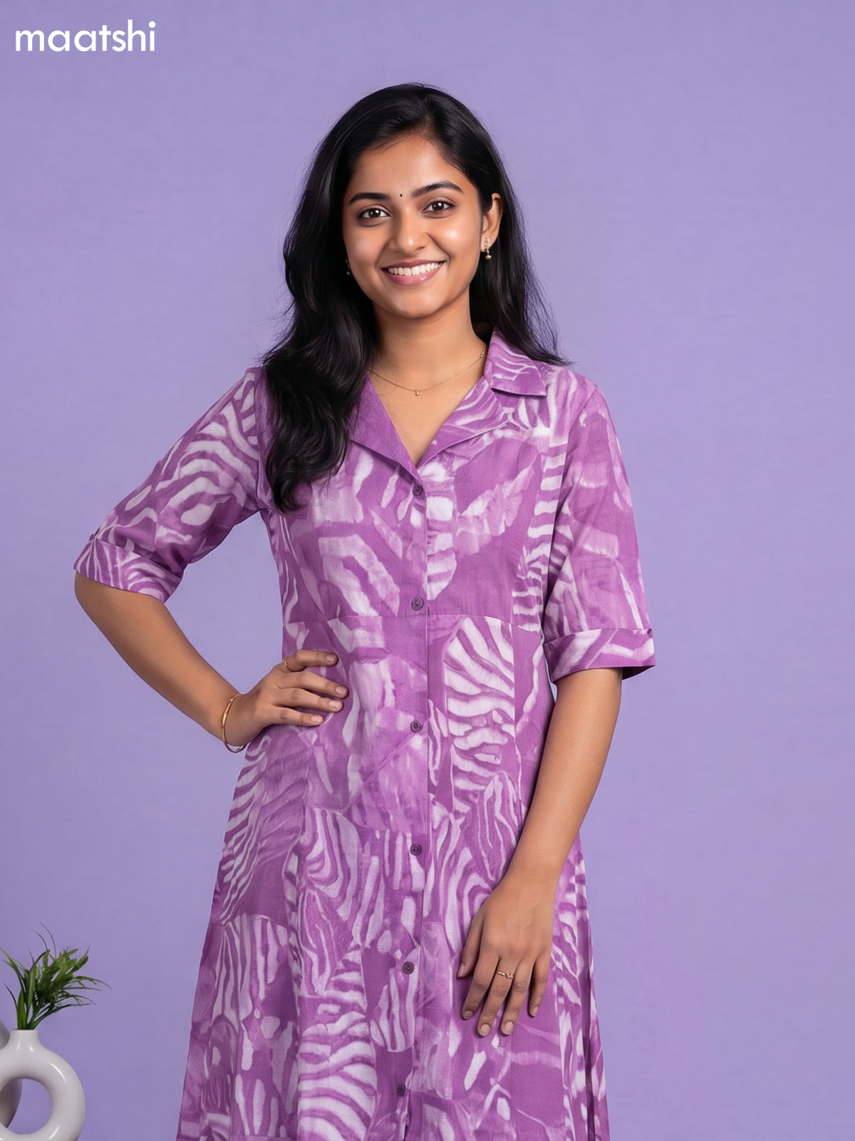 Lavender Cotton Printed Anarkali Kurti