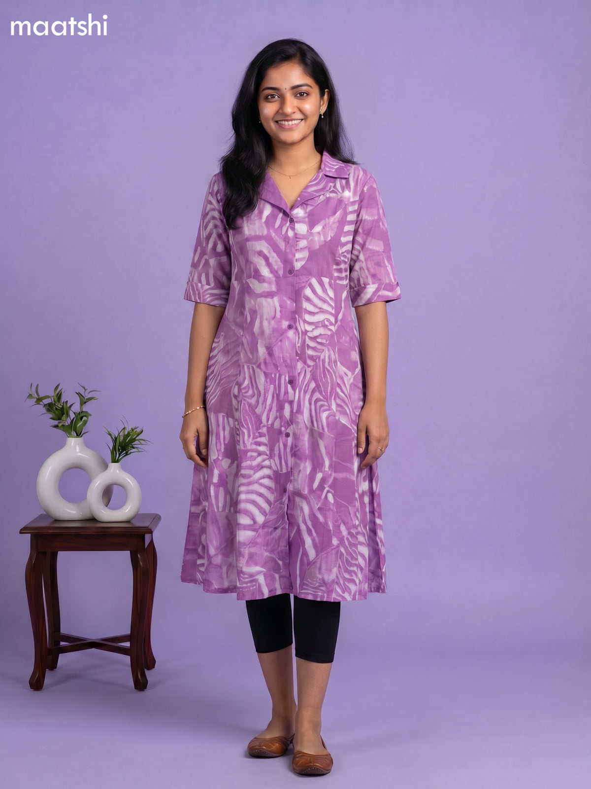 Lavender Cotton Printed Anarkali Kurti