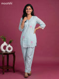 Pastel Blue and Baby Pink Art Silk Embroidery Work Short Co-Ord Set