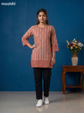 Beige and Maroon Cotton Printed Short Kurti