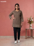 Dark Beige Cotton Printed Short Kurti
