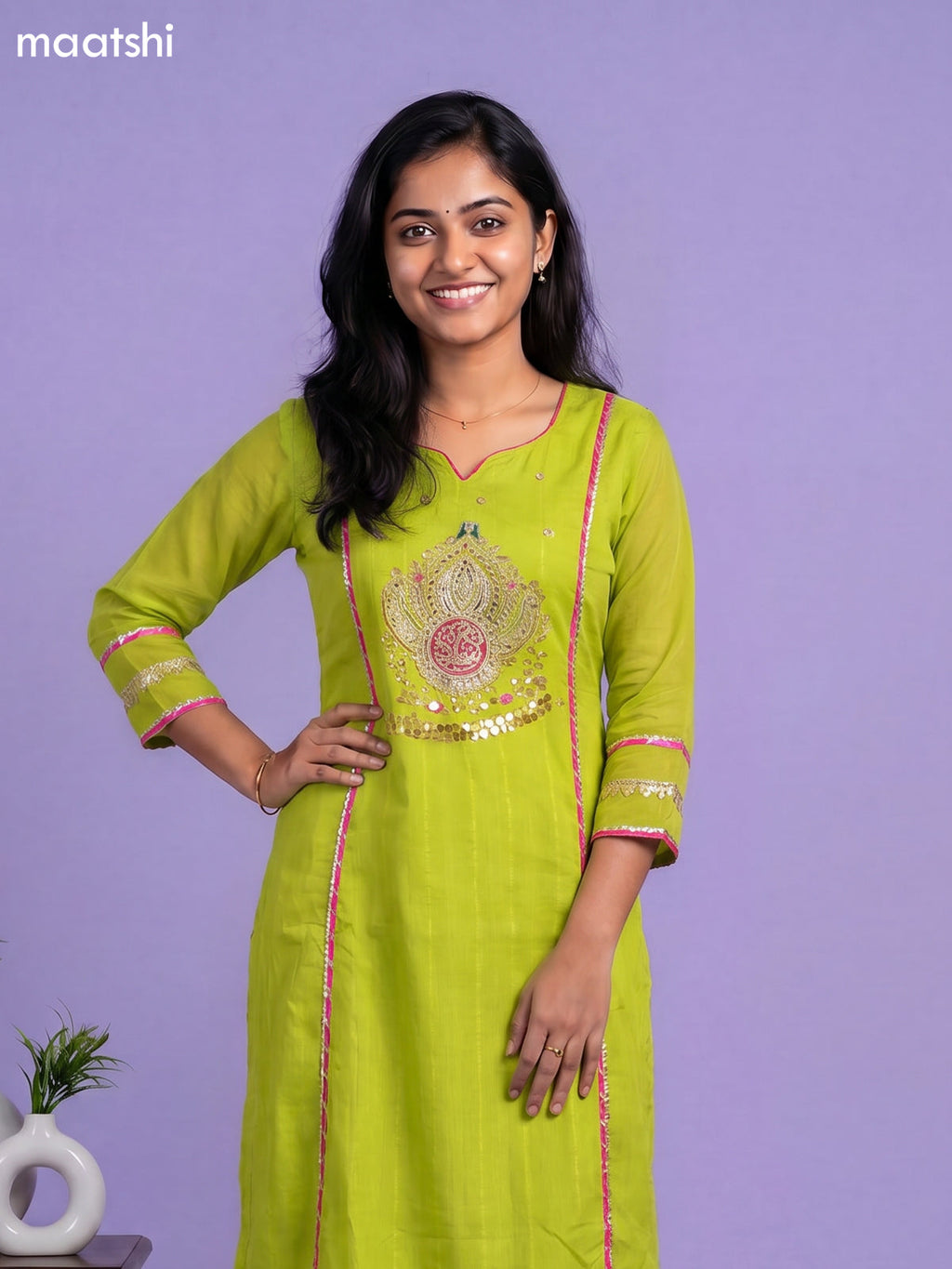 Green Mul Chanderi Embroidery Work Anarkali Suit