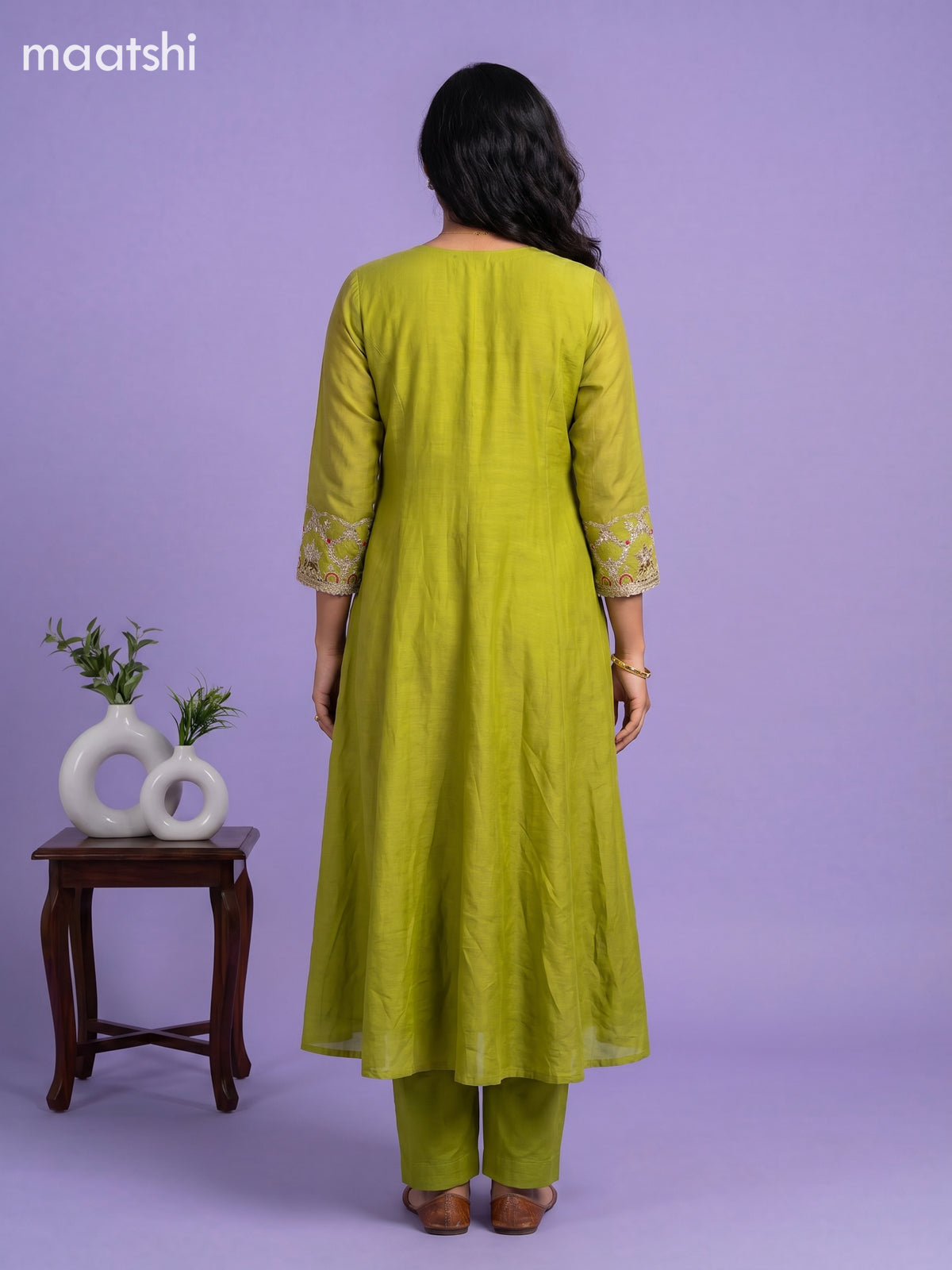 Green Mul Chanderi Embroidery Work Anarkali Suit