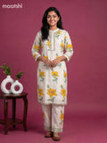 Off White and Yellow Cotton Floral Printed Kurti Set