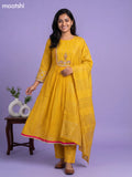 Mango Yellow Mul Chanderi Embroidery Work Anarkali Suit