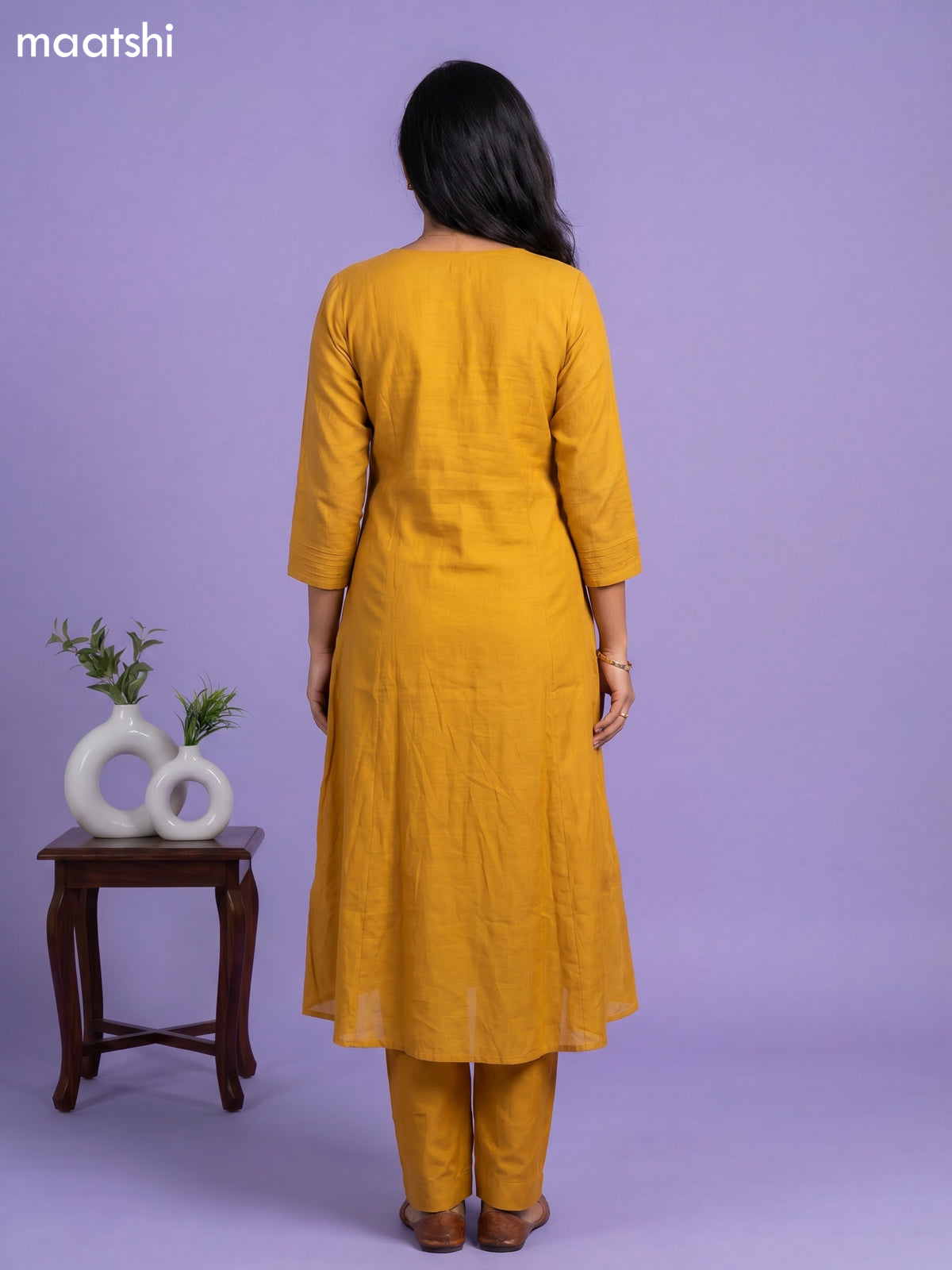 Mango Yellow Mul Chanderi Embroidery Work Anarkali Suit