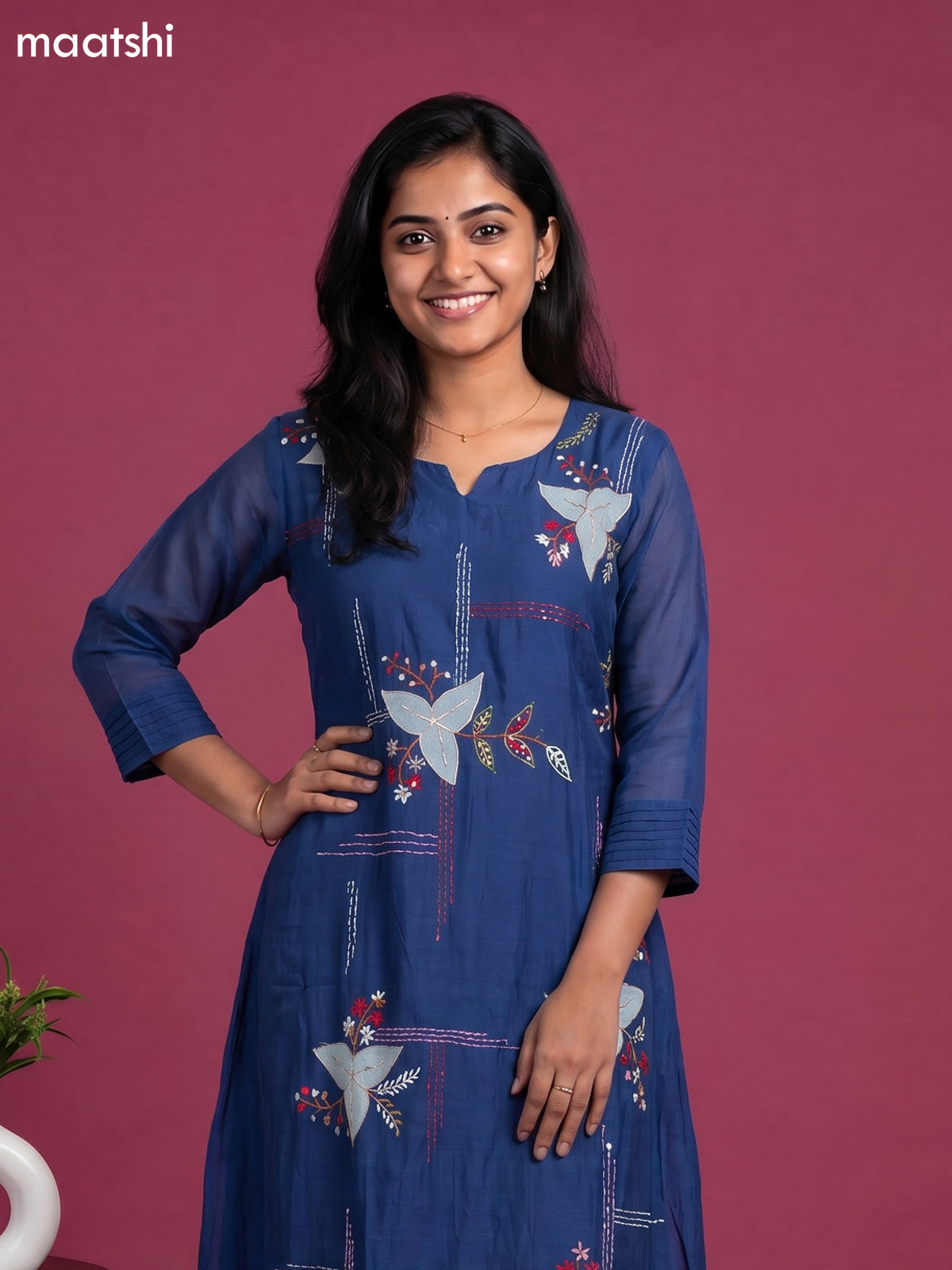 Navy Blue Mul Chanderi Embroidery Work Anarkali Suit