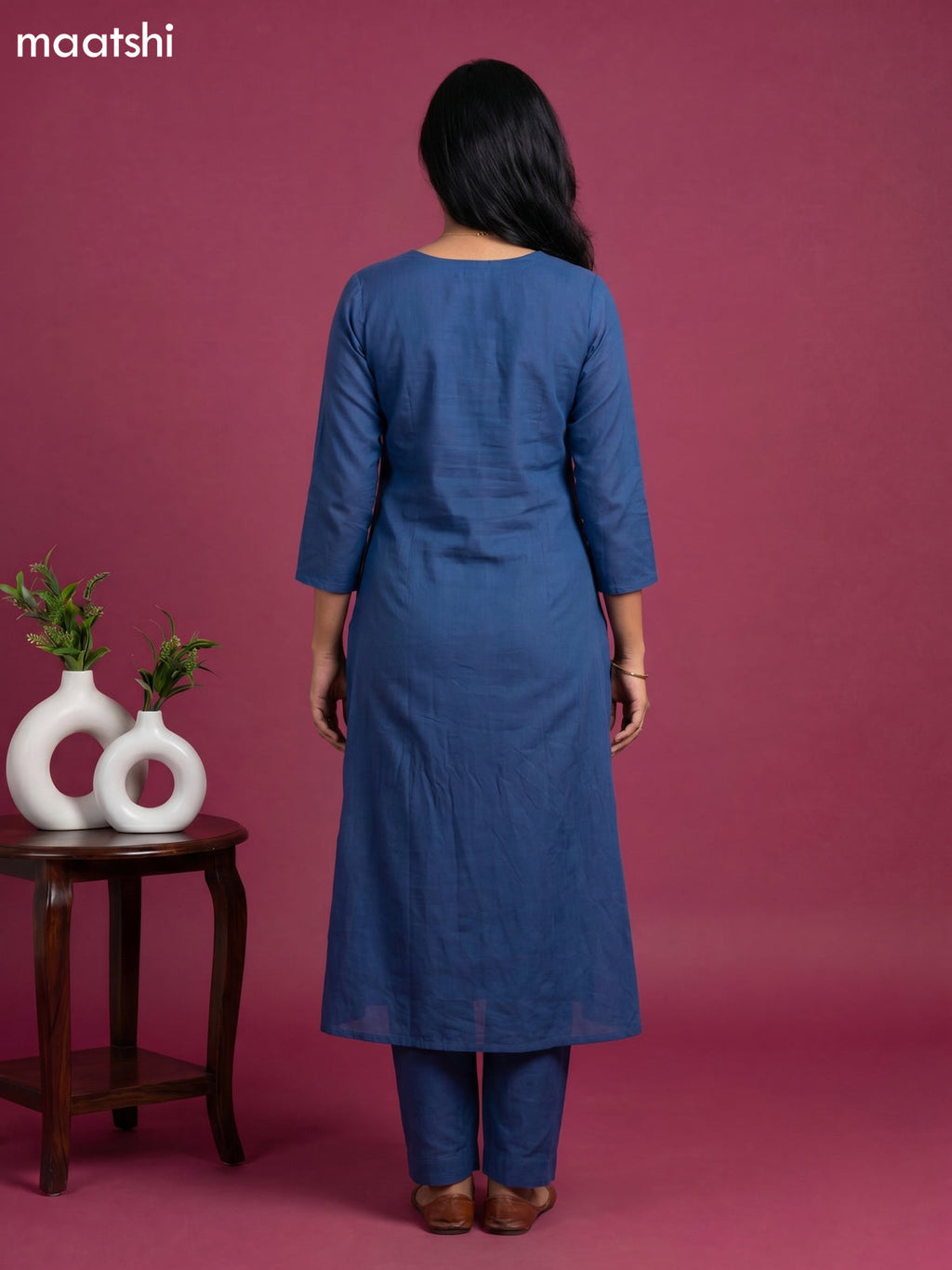Navy Blue Mul Chanderi Embroidery Work Anarkali Suit