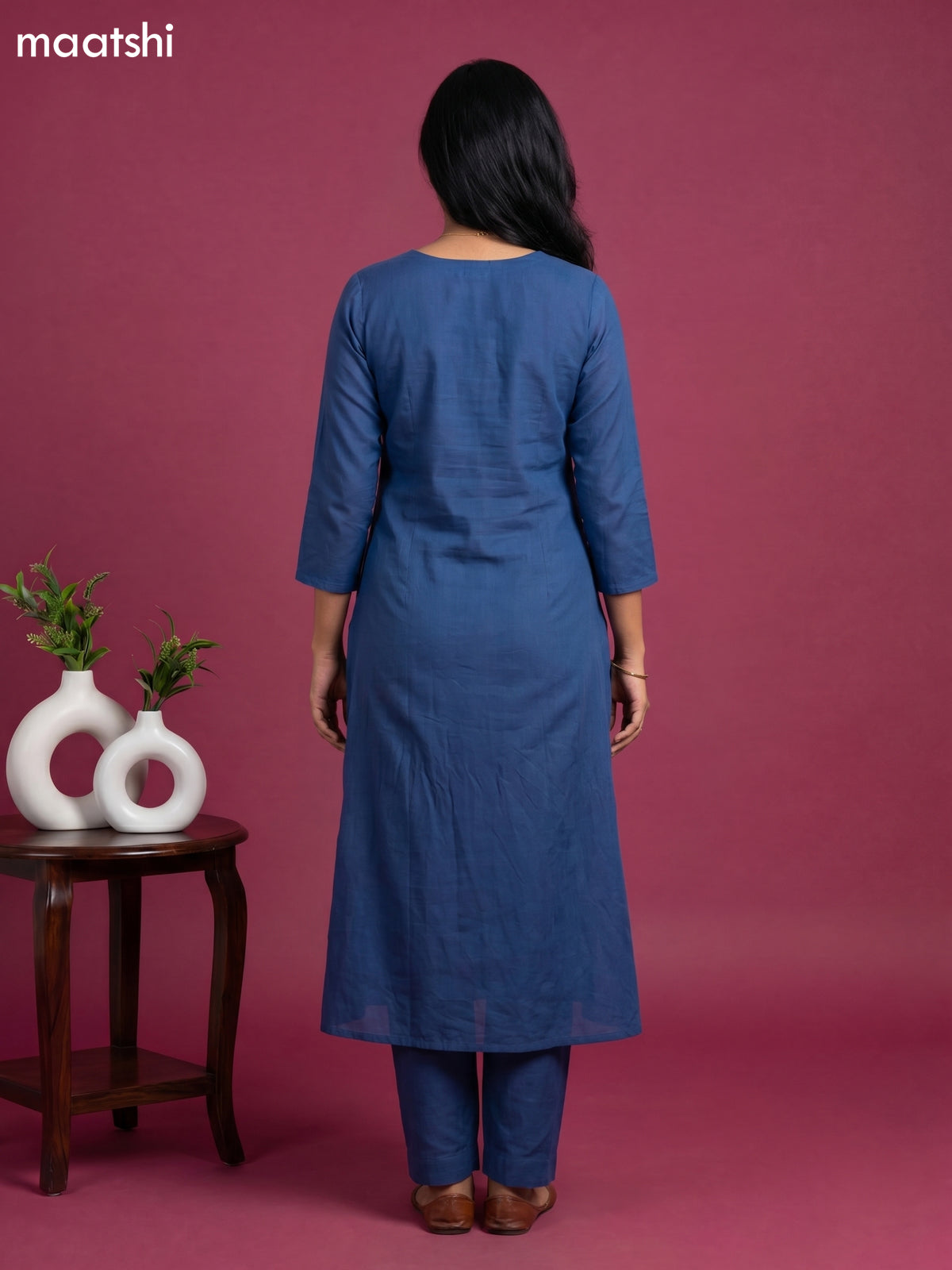 Navy Blue Mul Chanderi Embroidery Work Anarkali Suit