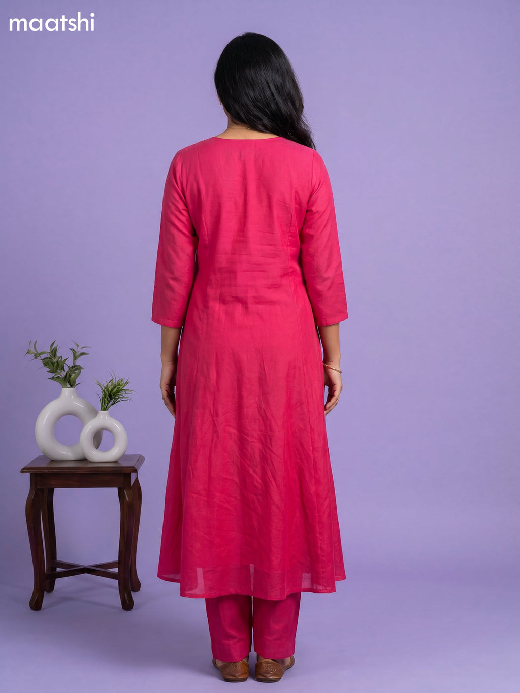 Rani Pink Mul Chanderi Embroidery Work Anarkali Suit