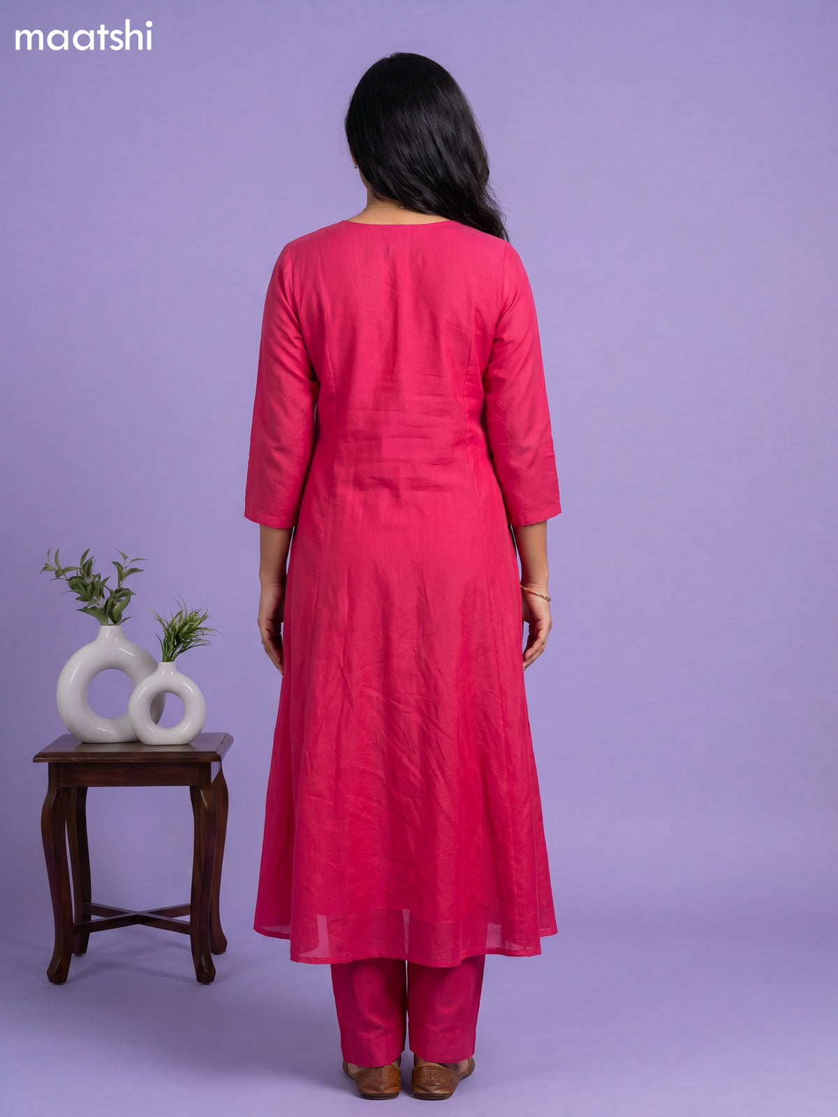 Rani Pink Mul Chanderi Embroidery Work Anarkali Suit