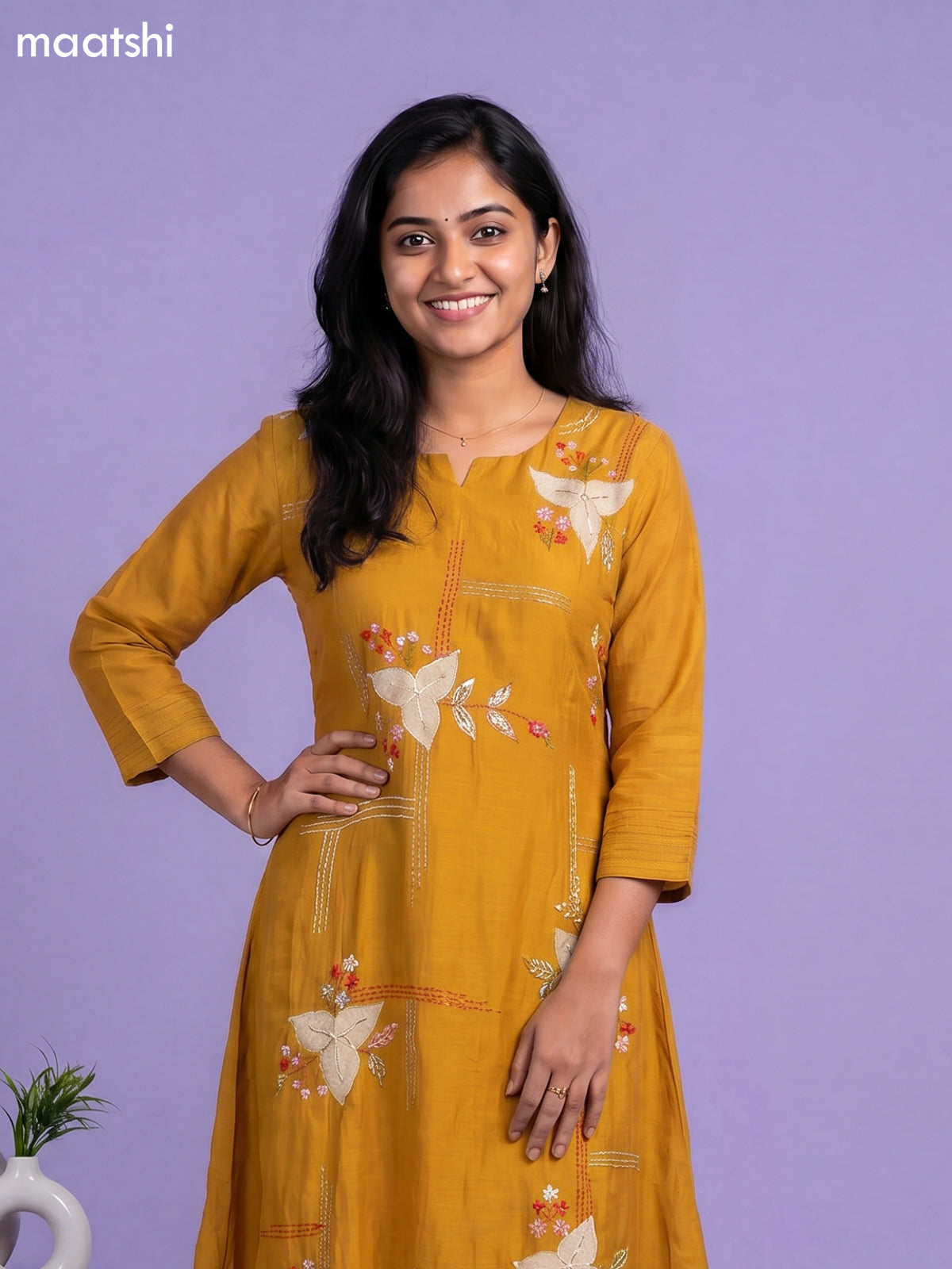 Mustard Yellow Mul Chanderi Embroidery Work Anarkali Suit