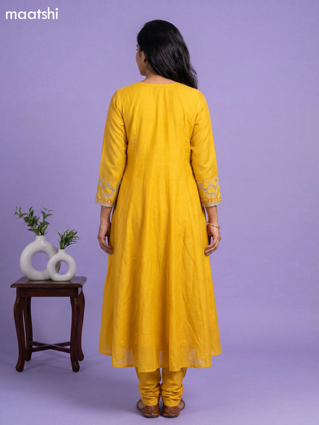 Mustard Yellow Mul Chanderi Embroidery Work Anarkali Suit