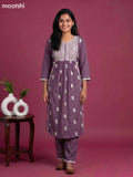 Patel Purple and Off White Cotton Embroidery Work Kurti Set