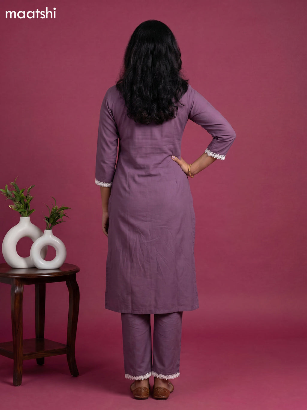 Patel Purple and Off White Cotton Embroidery Work Kurti Set