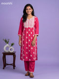 Pink Cotton Embroidery Work Kurti Set