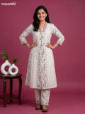 Off White Cotton Printed Embroidery Work Kurti Set