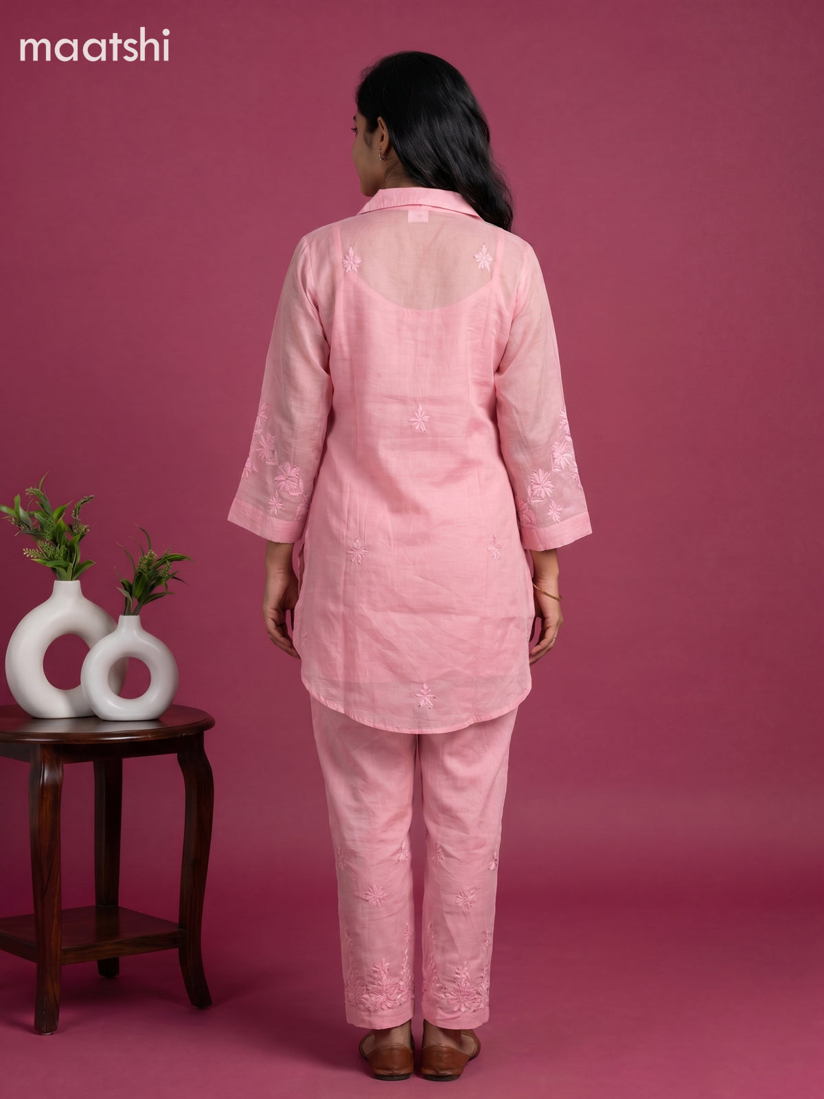 Pink Mul Chanderi Embroidery Work Short Co-Ord Set
