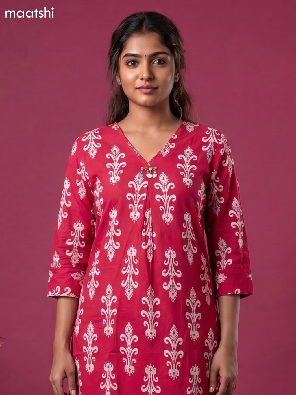 Magenta Pink and Off White Cotton Floral Long Co-Ord Set