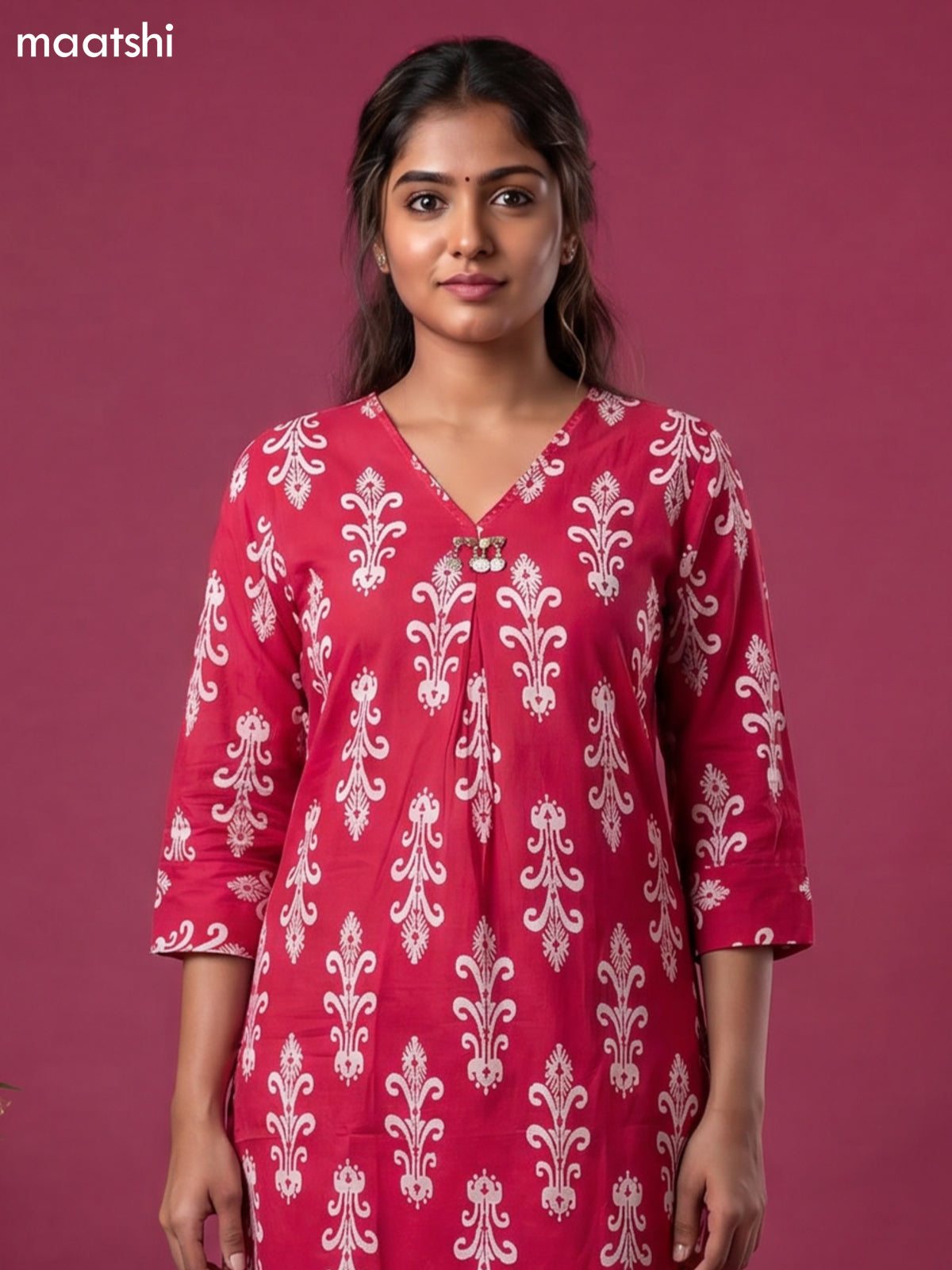 Magenta Pink and Off White Cotton Floral Long Co-Ord Set