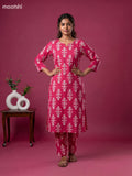 Magenta Pink and Off White Cotton Floral Long Co-Ord Set