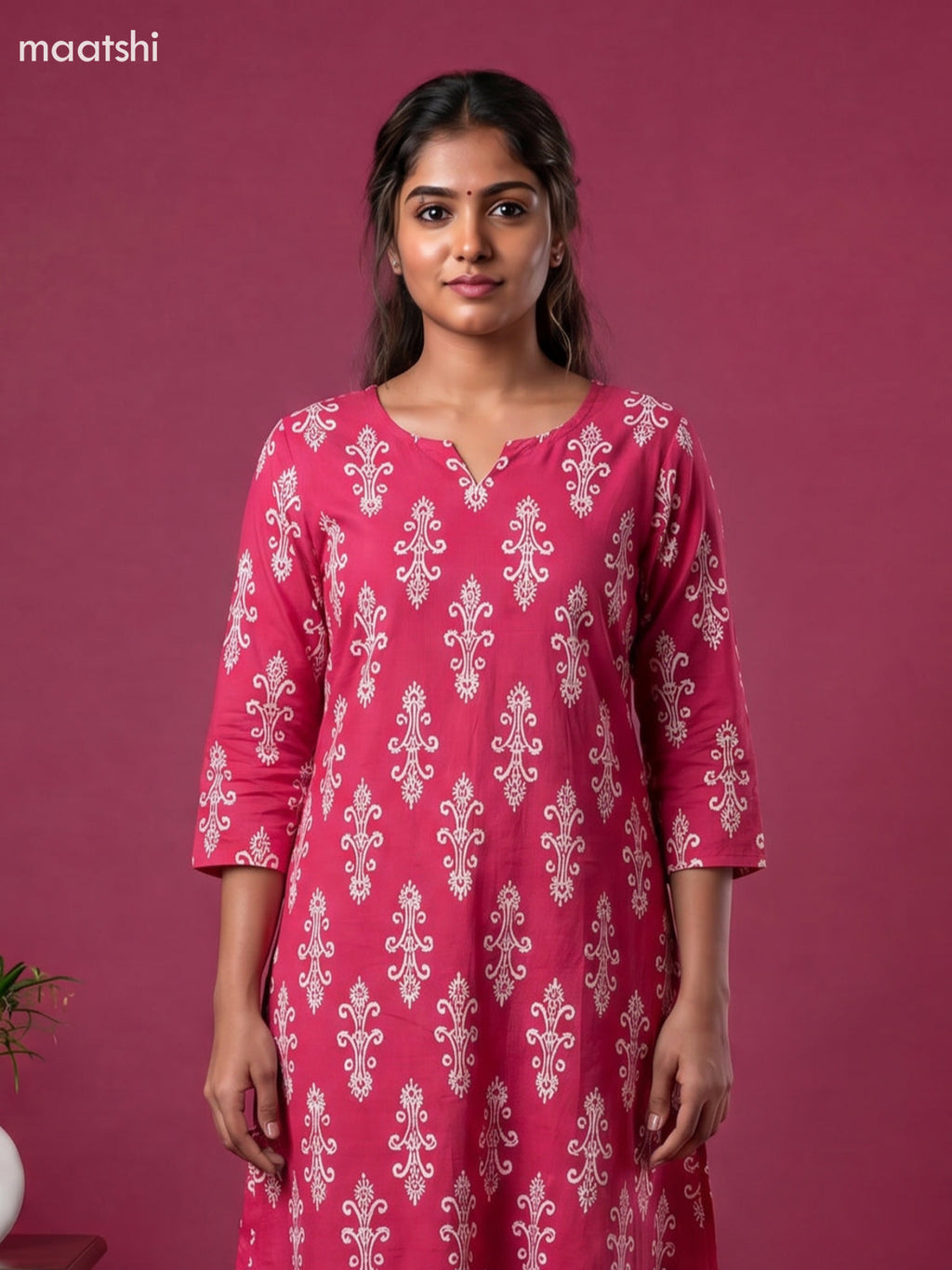 Magenta Pink and Off White Cotton Floral Long Co-Ord Set