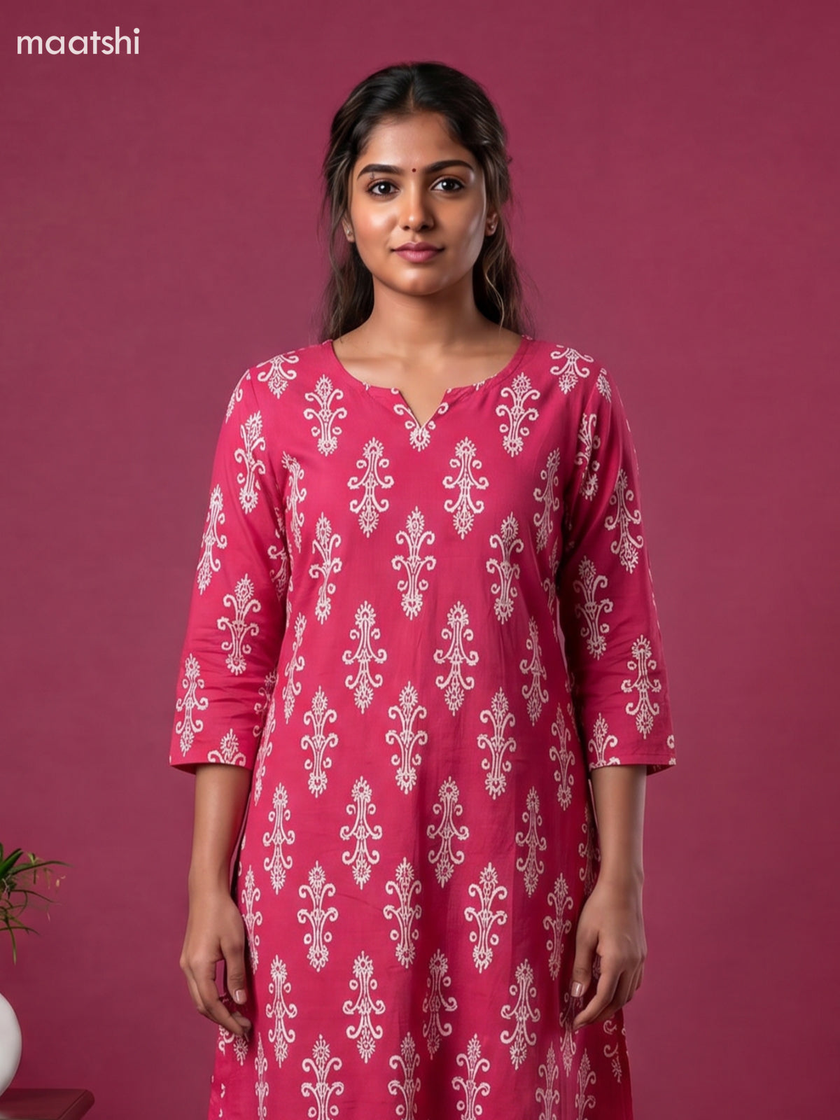 Magenta Pink and Off White Cotton Floral Long Co-Ord Set
