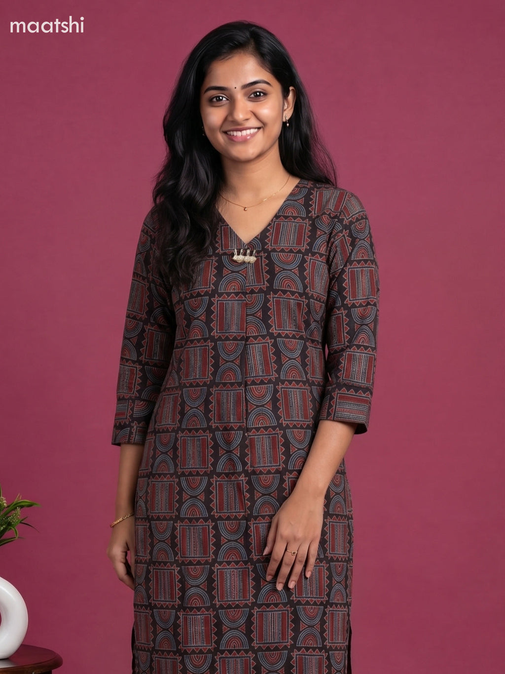 Black and Maroon Cotton Ajrakh Print Long Co-Ord Set