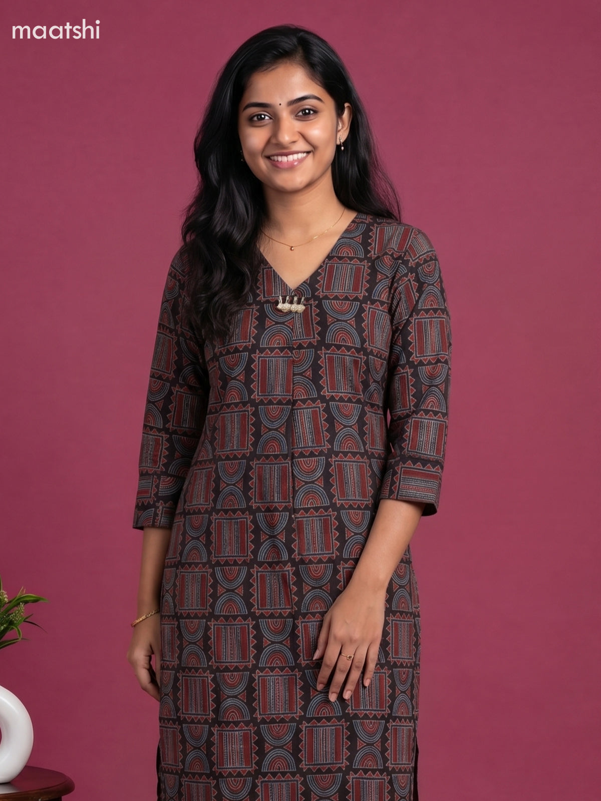 Black and Maroon Cotton Ajrakh Print Long Co-Ord Set