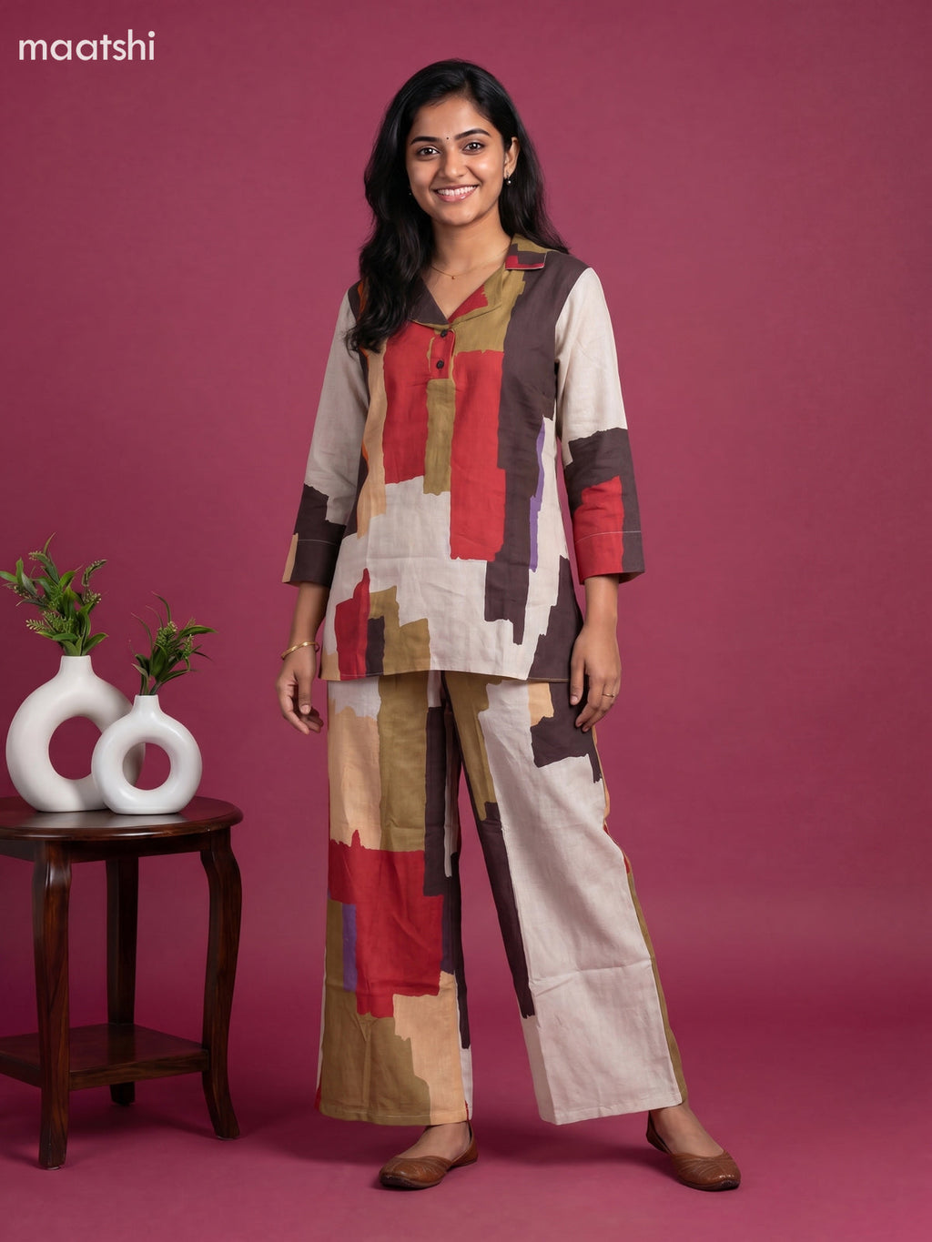 Multi Colour Cotton Geometric Short Co-Ord Set