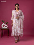 Off White and Pink Cotton Floral Printed Anarkali Suit