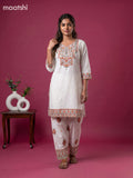 Off White Cotton Embroidery Work Kurti Set