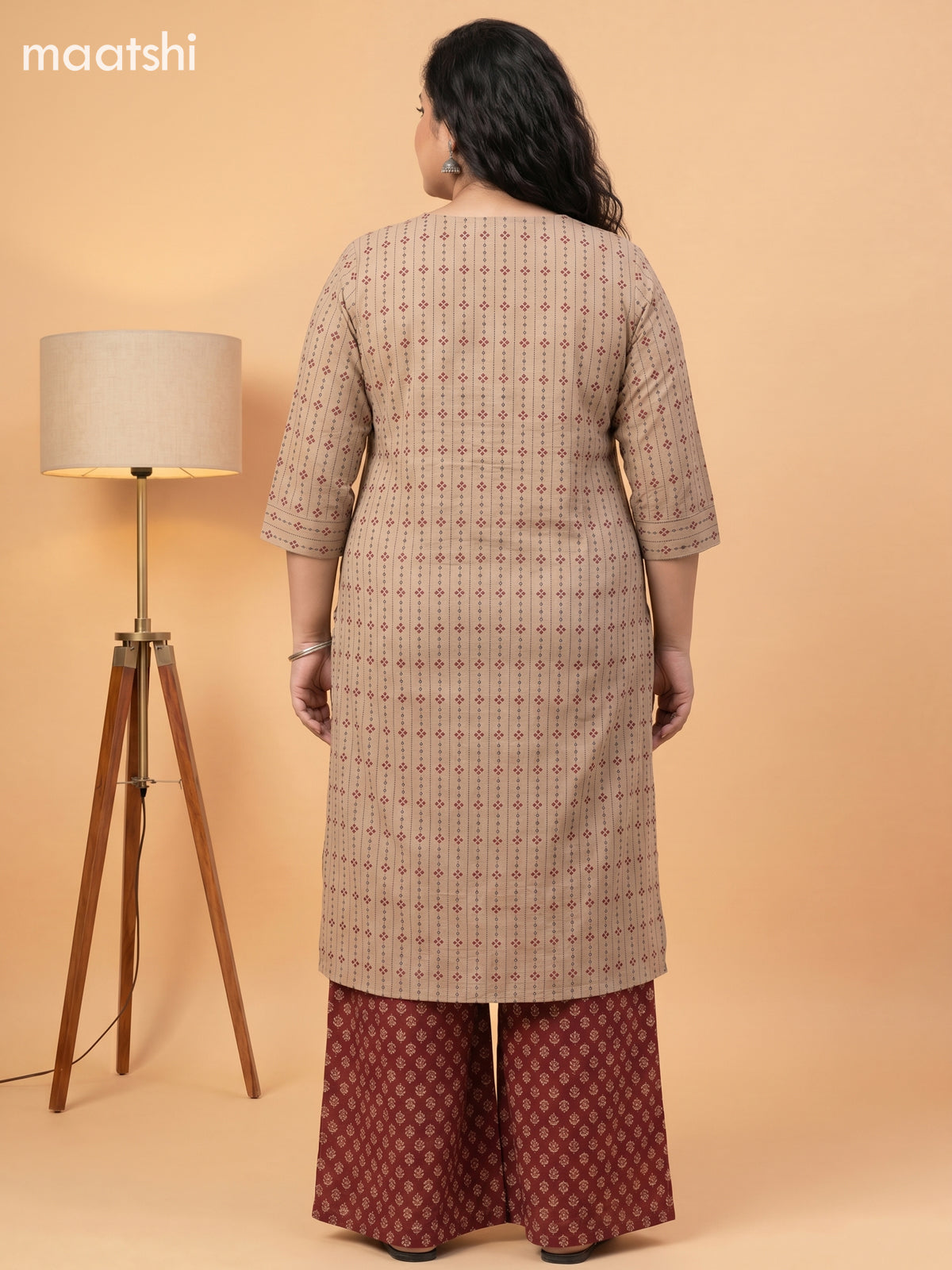 Beige and Maroon Cotton Printed Embroidery Work Salwar Suits