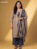 Beige and Blue Cotton Printed Embroidery Work Salwar Suits