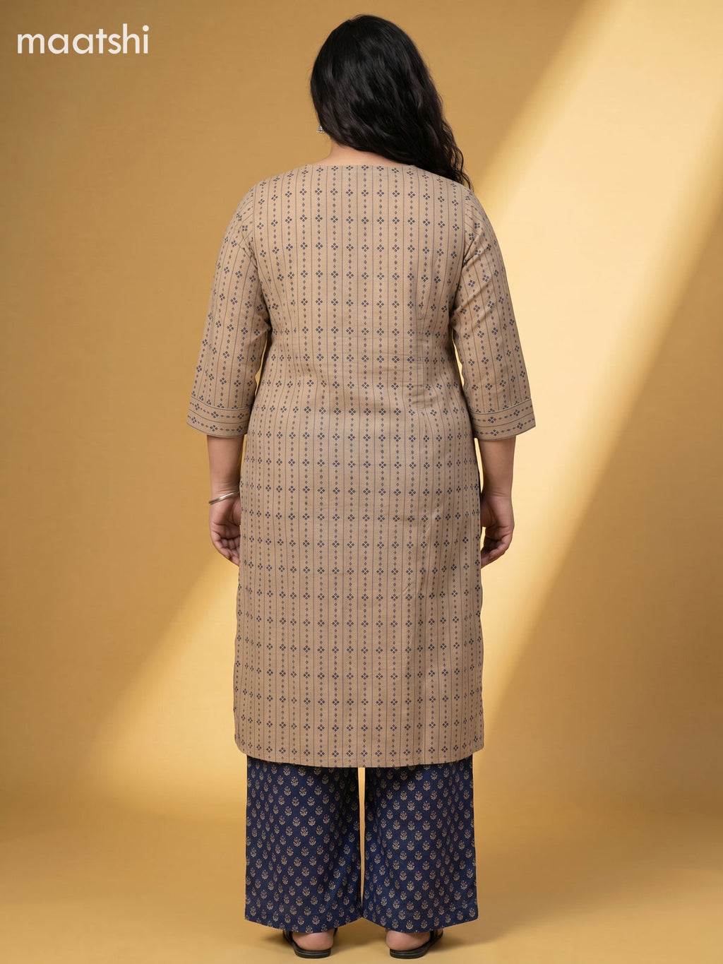 Beige and Blue Cotton Printed Embroidery Work Salwar Suits