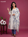 Cream and Blue Cotton Printed Embroidery Work Salwar Suits