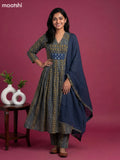 Dark Blue and Mehandi Green Cotton Printed Anarkali Suit