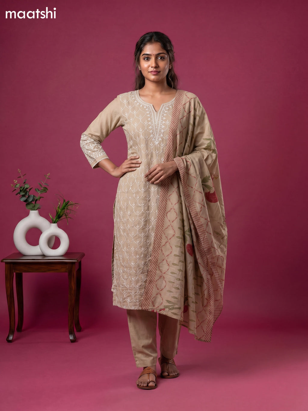 Sandal Mul Chanderi Embroidery Work Straight Suit