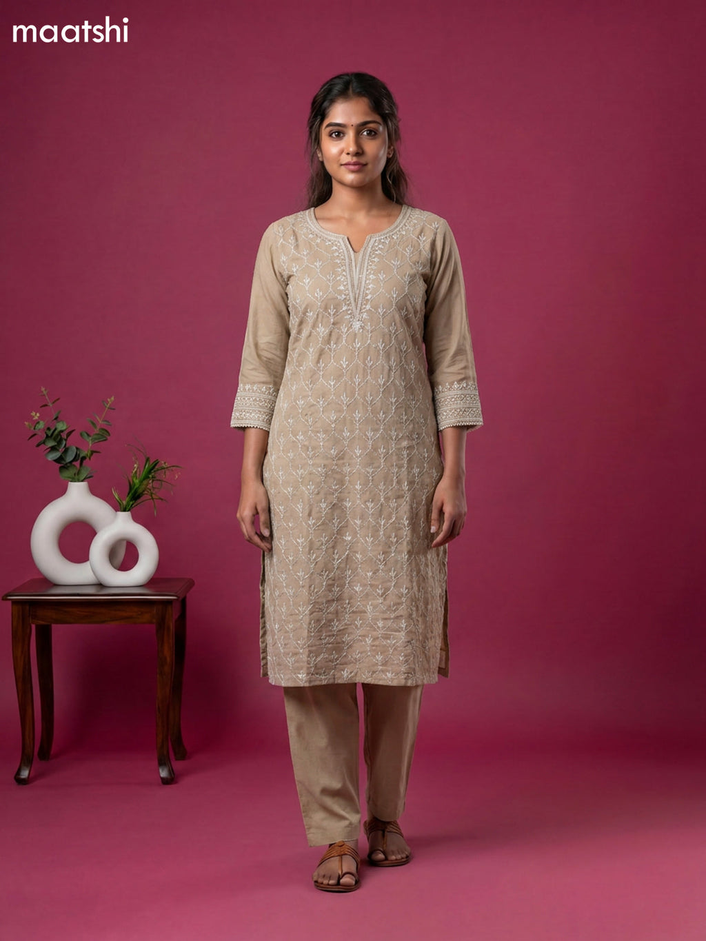 Sandal Mul Chanderi Embroidery Work Straight Suit