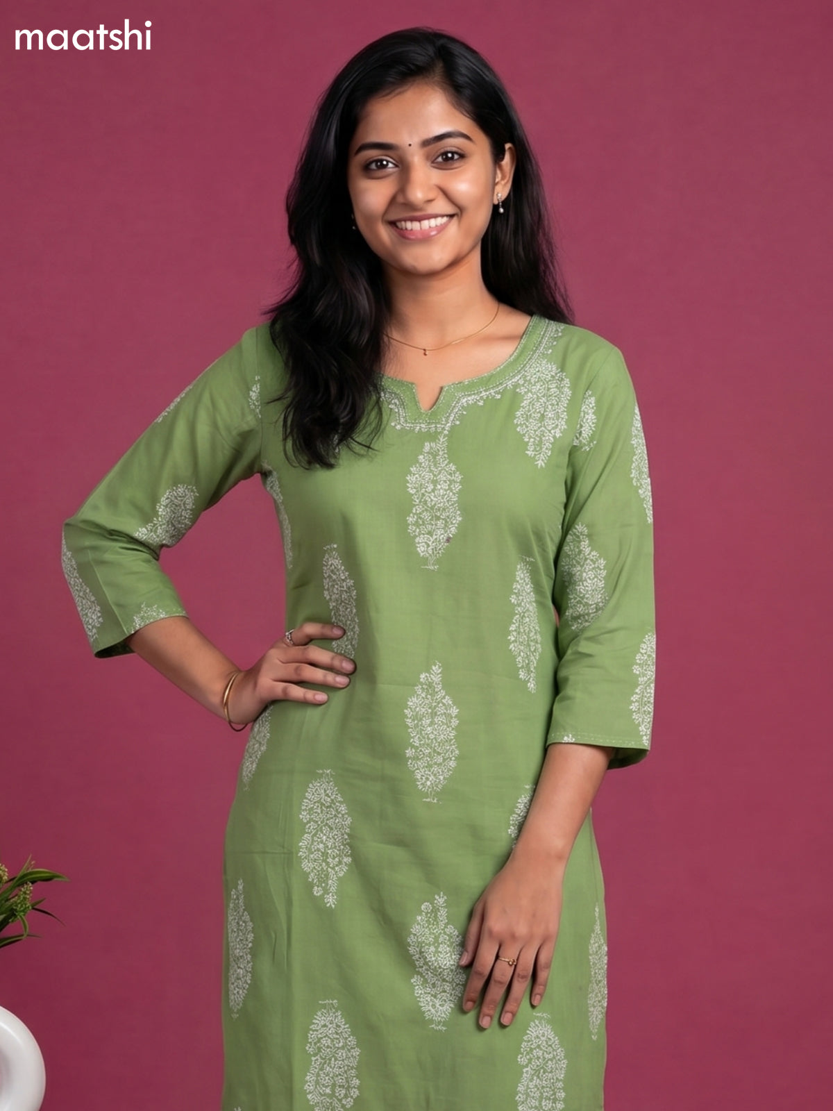 Pastel Green Cotton Floral Printed Straight Suit