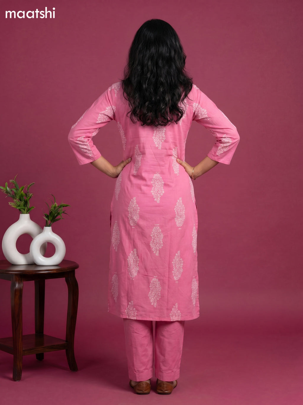 Pink Cotton Floral Printed Straight Suits