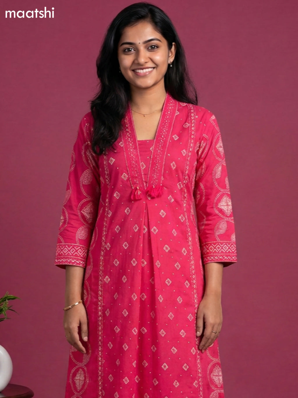 Pink Cotton Printed Anarkali Suit