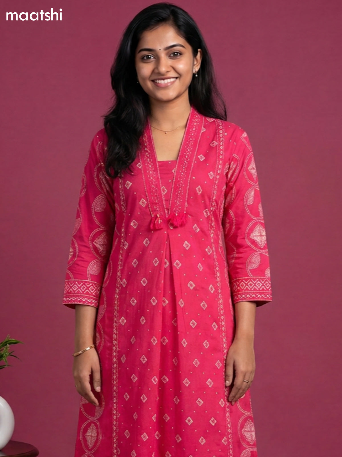 Pink Cotton Printed Anarkali Suit