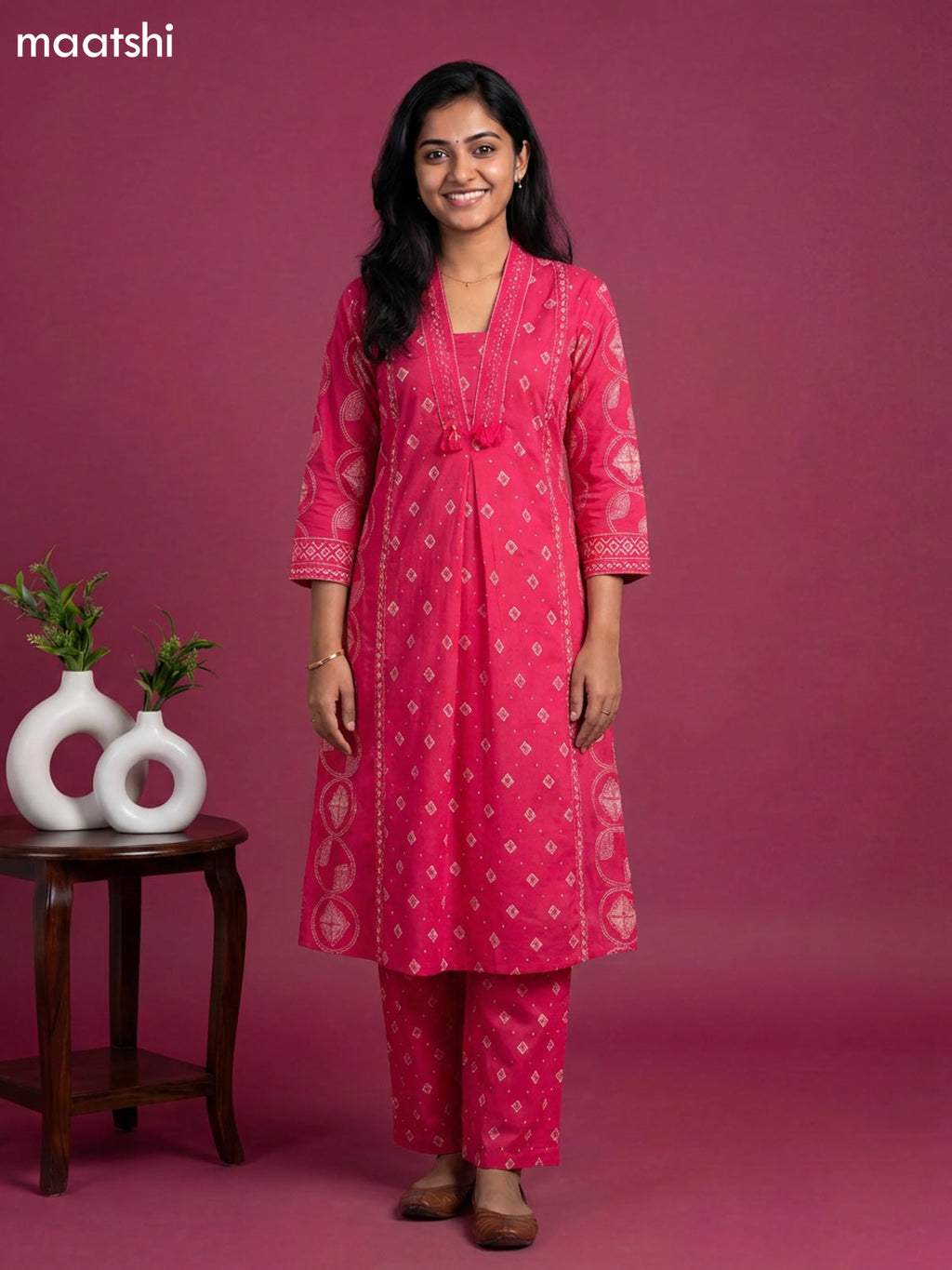 Pink Cotton Printed Anarkali Suit