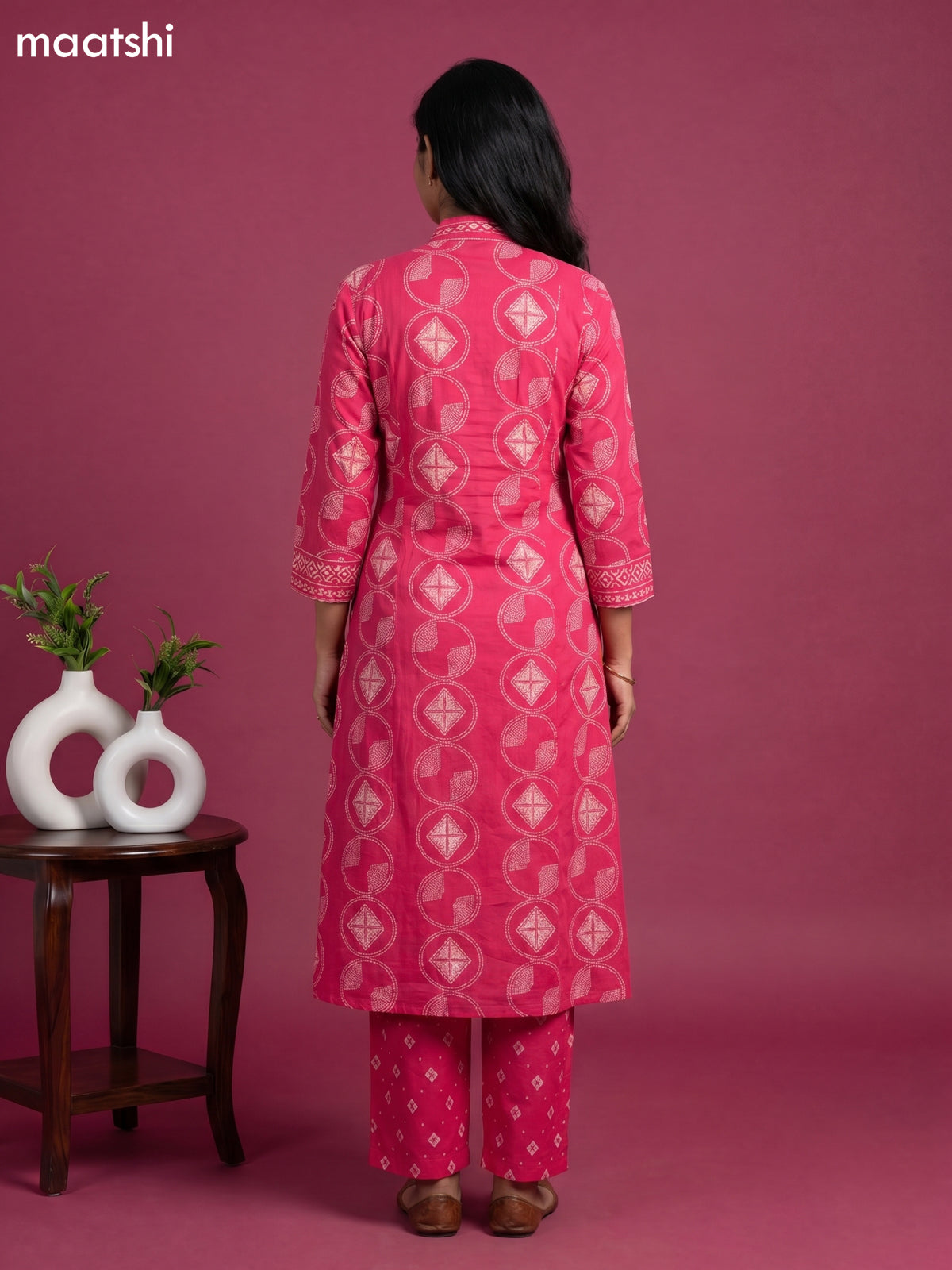 Pink Cotton Printed Anarkali Suit