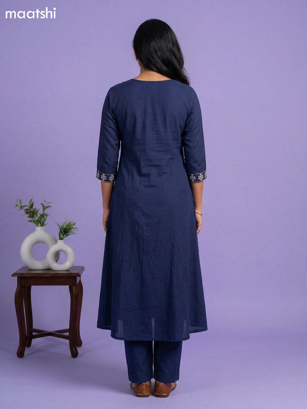 Navy Blue Cotton Embroidery Work Anarkali Suit