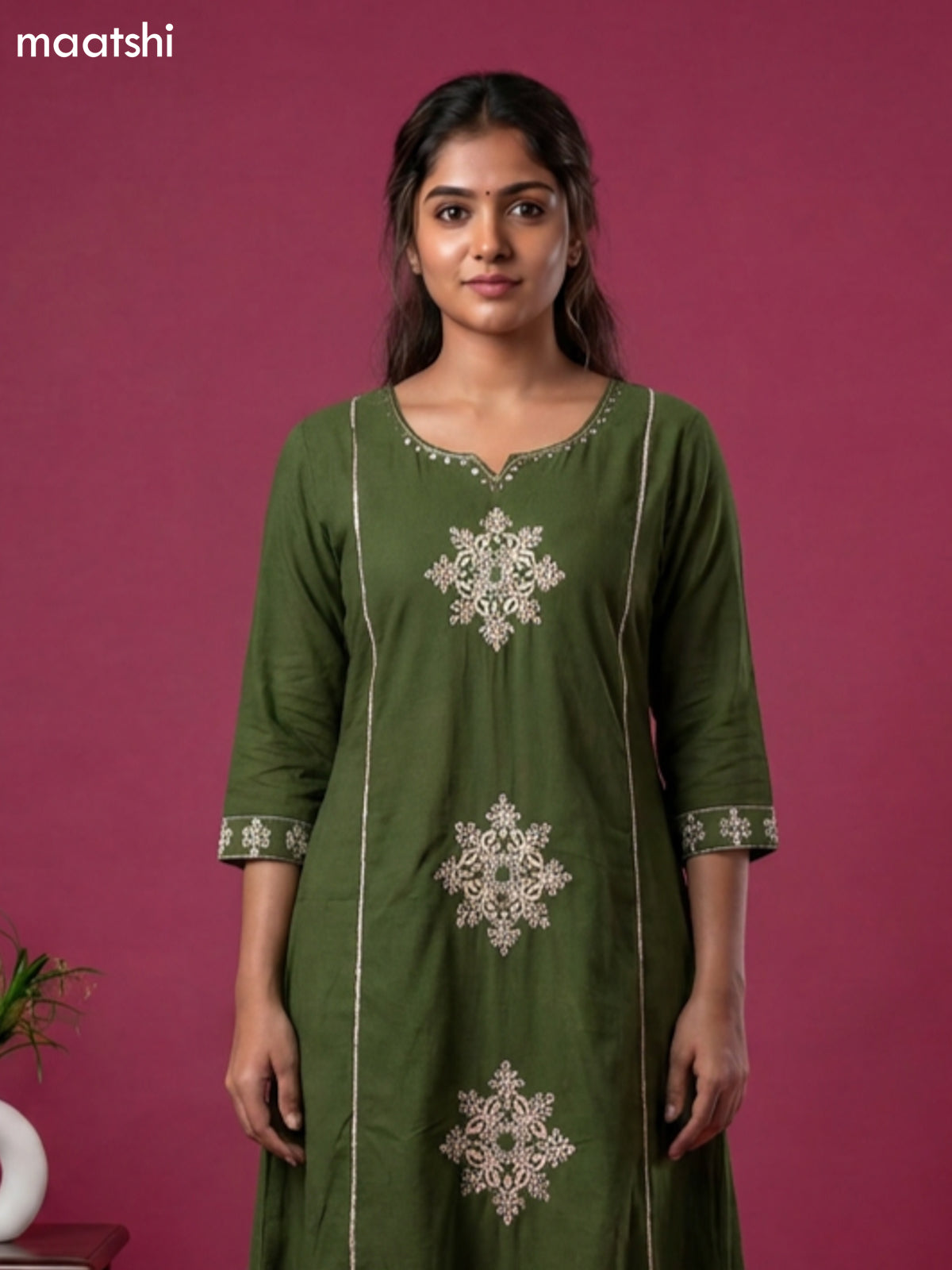 Green Cotton Embroidery Work Anarkali Suit