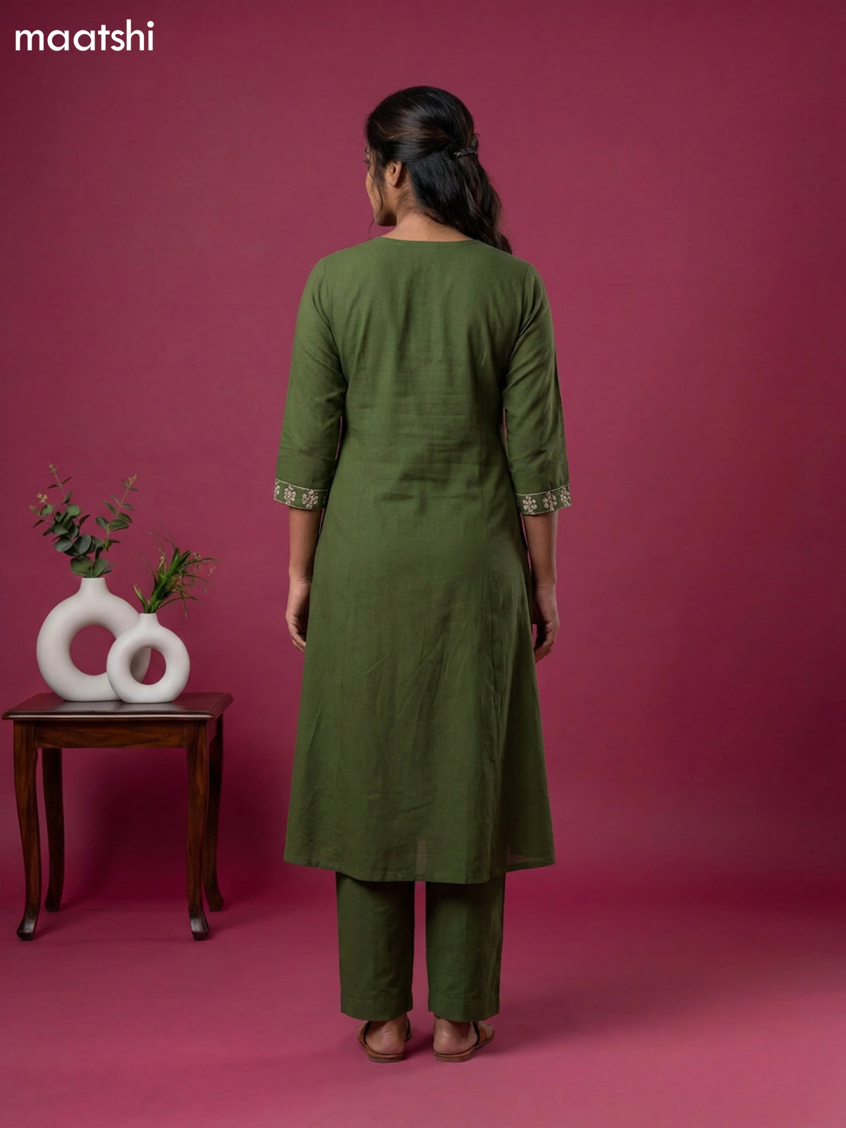 Green Cotton Embroidery Work Anarkali Suit