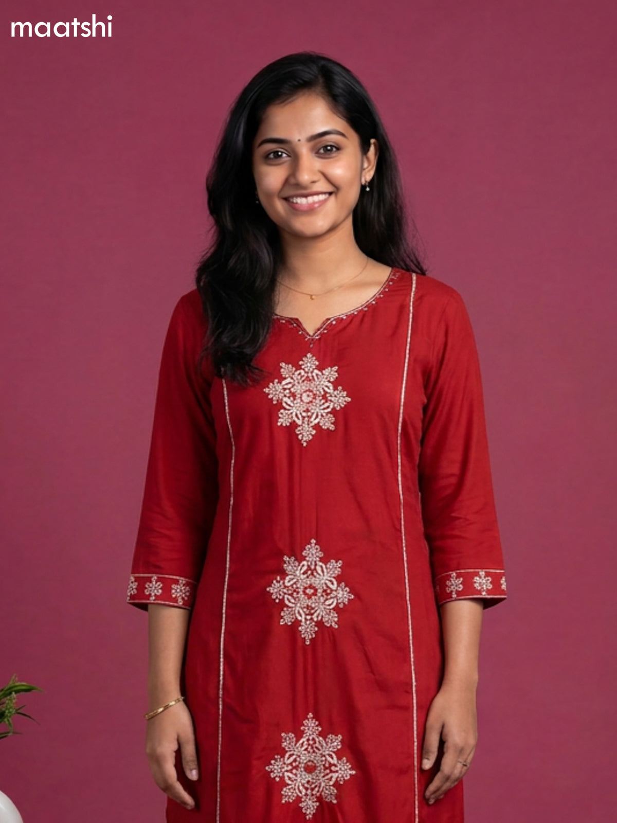 Maroon Cotton Embroidery Work Anarkali Suit