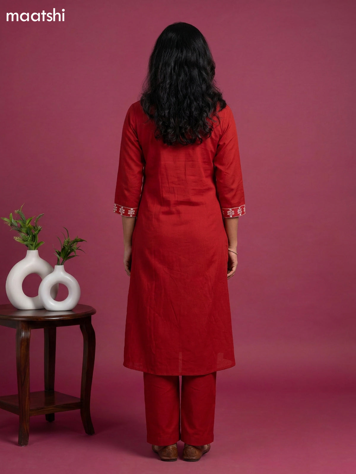 Maroon Cotton Embroidery Work Anarkali Suit